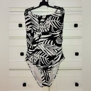BCBGMaxAzria Black and White Tropical One-Piece Swimsuit